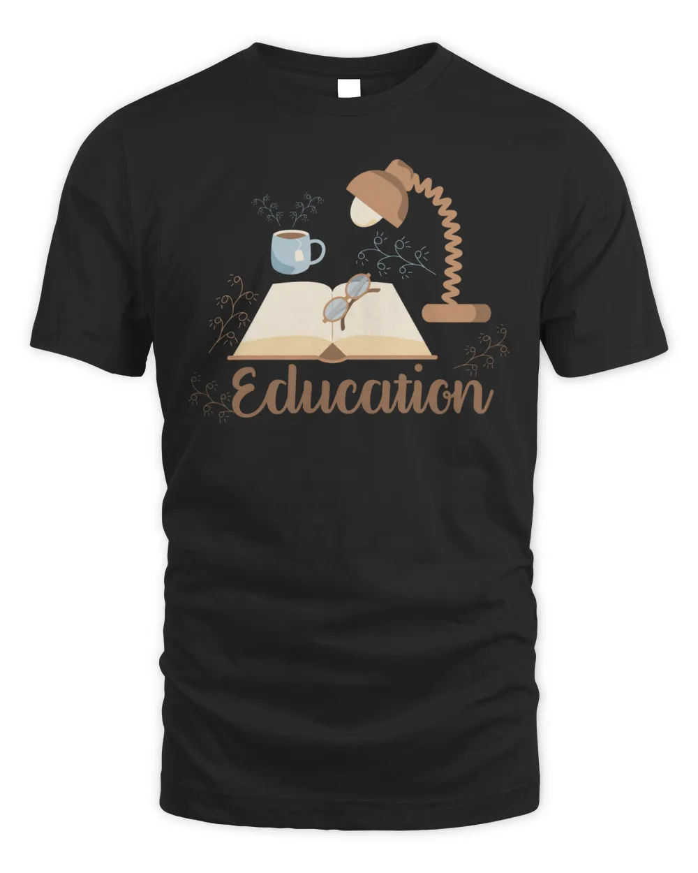 Education Typography Composition With Cup Of Tea And Book Shirt Unisex Standard T-Shirt black s