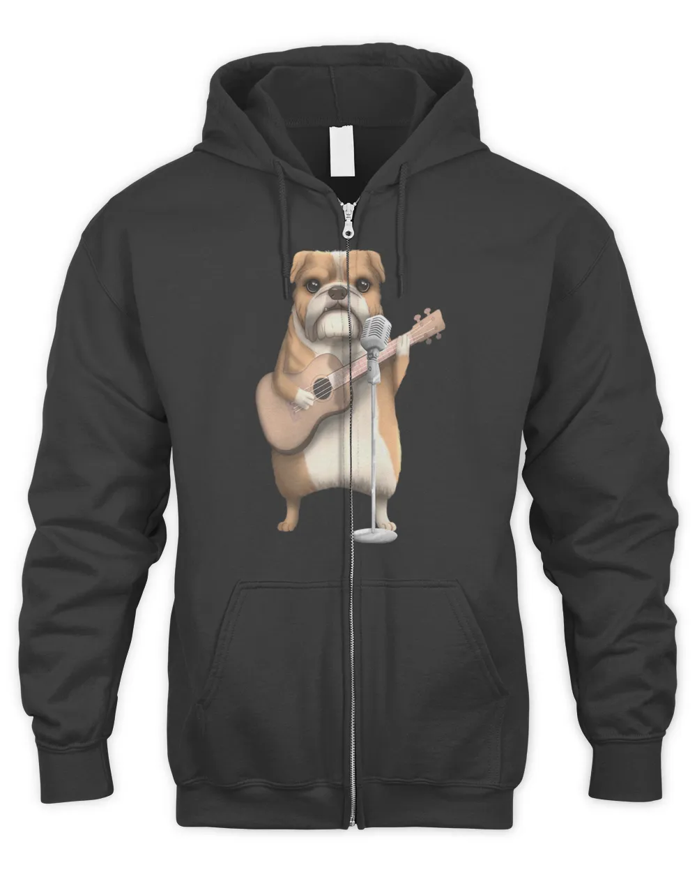 English Bulldog Dog Singing Guitar Player Musician Shirt Men's Zip Hoodie black s
