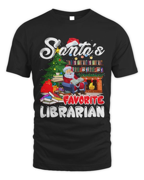 Christmas Xmas Holiday Santa's Favorite Librarian Book Lover Shirt